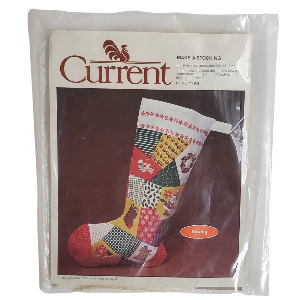 Vintage Patchwork Christmas Stocking Sewing Kit 18" Current 1982